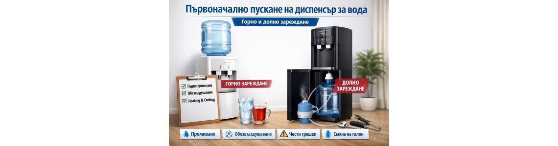 Упътване за първоначално пускане на диспенсър за вода с горно зареждане и с долно зареждане